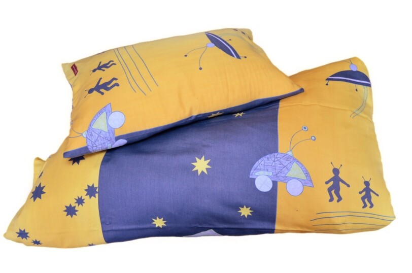 retro Kinderbettwäsche Set blau und gelb